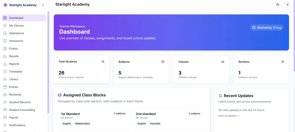 KampusFlow teacher dashboard