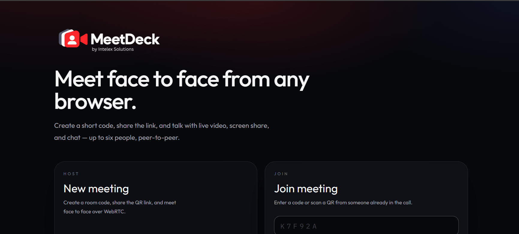 MeetDeck home screen with host and join options